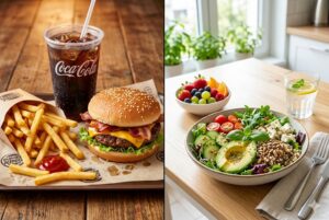 so sánh thói quen ăn uống xấu và tốt ảnh hưởng đến sức khỏe