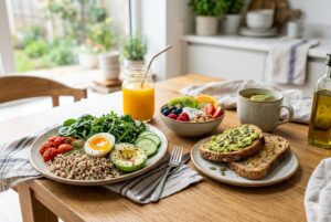 thói quen ăn uống lành mạnh với bữa ăn đầy đủ dinh dưỡng