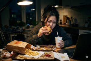 những thói quen ăn uống xấu như ăn nhanh đồ ngọt và đồ chế biến