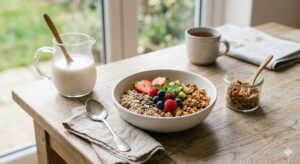 bữa sáng healthy với muesli và granola tiện lợi